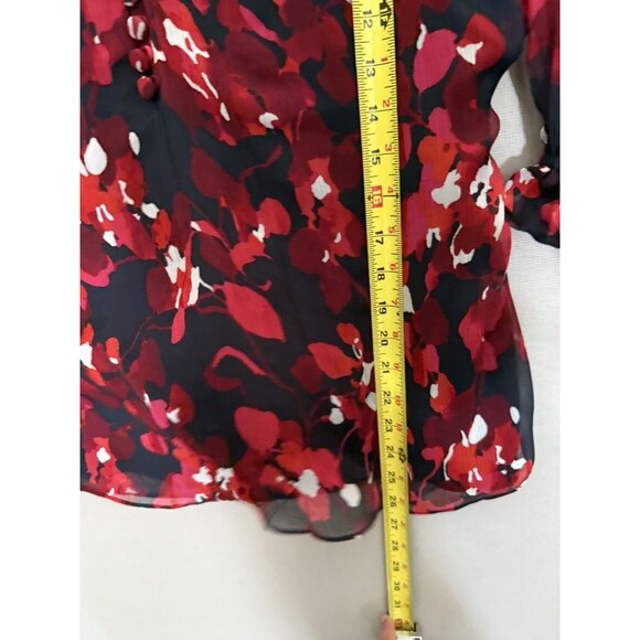 The Fold Crepe Popover Blouse Womens 10 US 100% Silk Black Red Floral Cottage - Picture 6 of 11
